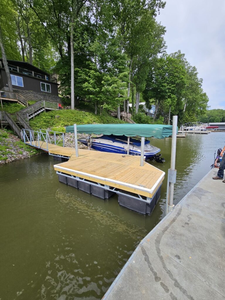 Wood-topped floating dokc