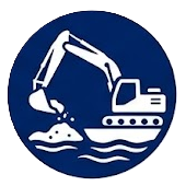 excavator on barge scooping sediment